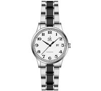 SHENGKE SK Orologi da donna Classic Business con cinturino in acciaio inossidabile ed elegante orologio da donna con calendario in vera pelle(Silver)