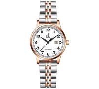 SHENGKE SK Orologi da donna Classic Business con cinturino in acciaio inossidabile ed elegante orologio da donna con calendario in vera pelle (Silver-Rosegold)