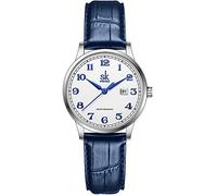 SHENGKE SK Orologi da donna Classic Business con cinturino in acciaio inossidabile ed elegante orologio da donna con calendario in vera pelle (Arabic Number-Blue Leather)