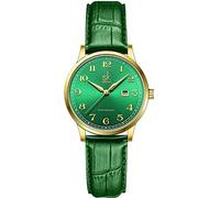 SHENGKE SK Orologi da donna Classic Business con cinturino in acciaio inossidabile ed elegante orologio da donna con calendario in vera pelle (Gold-Green)