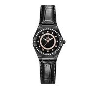 SHENGKE SK - Orologio da donna alla moda con diamanti di cristallo, orologio elegante con cinturino in vera pelle e acciaio inossidabile, Pelle nera, orologio vestito