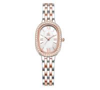 SHENGKE SK Orologio da donna con bracciale in acciaio massiccio a forma di ovale e accessoriato con cristalli (Argento-rosa)