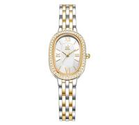 SHENGKE SK Orologio da donna con bracciale in acciaio massiccio a forma di ovale e accessoriato con cristalli (Argento-Oro)
