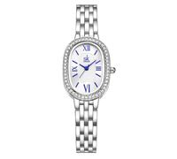 SHENGKE SK Orologio da donna con bracciale in acciaio massiccio a forma di ovale e accessoriato con cristalli (Argento-Blu)