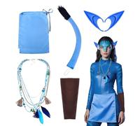 shengo Costume unisex per Halloween, divertente e glamour, vestito da elfo blu per adulti, con accessori (orecchie da elfo, collana, grembiule), per feste di Halloween, cosplay