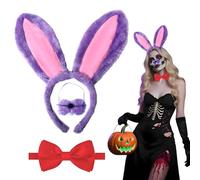 shengo Set di accessori per capelli con orecchie da coniglietto di Halloween, 3 pezzi, per adulti, include copertura per bocca e papillon, perfetto per cosplay di coniglio, Halloween, carnevale