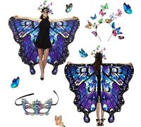 Shengou Mantello Ali da Farfalla per Donna Adulti Bifacciale, Set da 3 pezzi Ali di Farfacostumella, Coperta a mantella, Costume da donna a farfalla(Doppio lato-54)