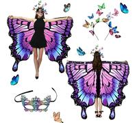 Shengou Mantello Ali da Farfalla per Donna Adulti Bifacciale, Set da 3 pezzi Ali di Farfacostumella, Coperta a mantella, Costume da donna a farfalla(Doppio lato-40)