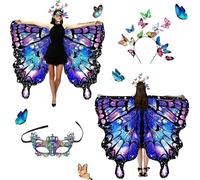 Shengou Mantello Ali da Farfalla per Donna Adulti Bifacciale, Set da 3 pezzi Ali di Farfacostumella, Coperta a mantella, Costume da donna a farfalla(Doppio lato-67)