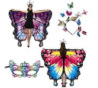 Shengou Mantello Ali da Farfalla per Donna Adulti Lati A e B, Set da 3 pezzi Ali di Farfacostumella, Coperta a mantella, Costume da donna a farfalla