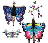 Shengou Mantello Ali da Farfalla per Donna Adulti Lati A e B, Set da 3 pezzi Ali di Farfacostumella, Coperta a mantella, Costume da donna a farfalla