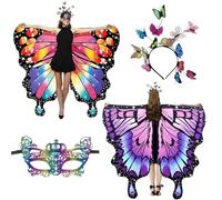 Shengou Mantello Ali da Farfalla per Donna Adulti Lati A e B, Set da 3 pezzi Ali di Farfacostumella, Coperta a mantella, Costume da donna a farfalla (Schmetterlingsumhang-40)