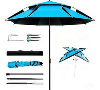 Shengou Ombrellone da spiaggia pieghevole Ø 160 cm con picchetto per prato, ombrellone da terrazza girevole a 360°, ombrellone da giardino, con borsa per il trasporto, protezione solare UV 50 per
