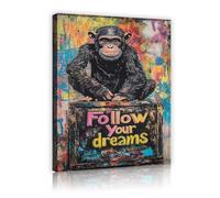 SHENGPOSTER Gorilla Pop Art Graffiti Tela di canapa Wall Art Painting Segui i tuoi sogni Citazioni ispiratrici Decorazioni murali per immagini stanza scuola materna per adolescenti 45x68cm Innerframe