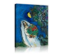 SHENGPOSTER Marc Chagall la sposa stampe su tela Moonlit Floral Dream Wall Art per soggiorno camera da letto ufficio moderno romantico decorazione murale blu 65x98cm Innerframe