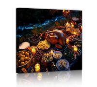 SHENGPOSTER Picnic Feast Pattern Stampe su tela Rustico Tavola Impostazione Parete Arte Cena Atmosfera Ringraziamento Home Decor per Sala da pranzo Pronto da appendere 50x50cm Innerframe