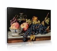 SHENGPOSTER Stile classico tela, illustrazioni murali, nature morte di frutta e fiori, pesche, uva, poster da parete per soggiorno, pronto per essere installato, decorazione interna 55x80cm