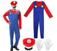 Shengruili Set di 4 costumi Luigi, costume da Luigi, costume da cosplay, da donna, uomo, ragazzo, per Natale, Carnevale, costume di carnevale