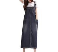 Shengwan Donna Vestito Salopette Jeans Overall Gonna Senza Maniche Lungo Vestiti Overall con Tasca Blu L