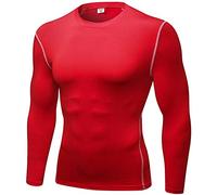 Shengwan Maglietta da Corsa Uomo Asciugatura Rapida Maglia a Compressione Manica Lunga Rosso L