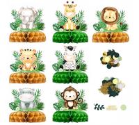 Shengxi 7 Decorazioni di Compleanno, Centrotavola Battesimo Bimbo a Forma di Animali Della Giungla, Safari Centrotavola per Tavolo a Nido d'Ape, Decorazione Colore Verde per Feste per Bambini