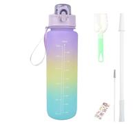 Shengxi Borraccia 1 L con Cannuccia Borraccia Sportiva Motivazionale con Indicatore di Tempo Borraccia Plastica Senza BPA Borracce a Prova Di Perdite per Palestra Scuola Yoga (Viola)
