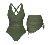 Shengxi Costume da Bagno con Bikini Cover Up Costume Intero Donna Contenitivo Scollo a V Push Up Imbottito Reggiseno Costumi Interi Curvy