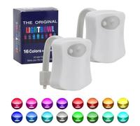 Shengxi Set di 2 Luce Notturna WC LED, Luce Notturna per WC a 16 Colori Lampada Notturna Per Water con Sensore di Movimento Automatico per Sicurezza e Comfort Notturno