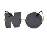 shengyi Occhiali da sole da donna alla moda, irregolari, divertenti occhiali da sole con lettera 2023, senza visione comoda, anti-UV, per feste in spiaggia, Oro Cornice Grigio Film, 35 EU