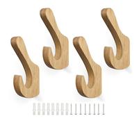 SHENGYIG 4 Pezzi Attaccapanni da Muro Legno, Legno Massello Ganci per Appendiabiti, Doppio Gancio Appendiabiti Parete, Cono Creativo con Viti e Tubo Espansione, per Soggiorno, Camera Letto, Cucina