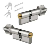 SHENGYIG Cilindro Serratura, 2 Pezzi 70 mm Cilindri Profilato con Pomolo, Cilindro Porta Blindata con 6 Chiavi e 2 Viti, Argento Cilindro per Porta 35/35, per L'uso in Case, Hotel e Garage