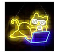 SHENHUO lampada al neon Insegna al neon per gatto bradipo, occhiali da sole carini, luce per quaderno, decorazione parete 27,5X36 cm