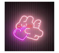SHENHUO lampada al neon Lampada a forma di coniglio con luci al neon a cuore, insegna a angelo(D,40cmx40cm)