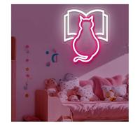 SHENHUO lampada al neon Lampada al neon a forma di gatto che legge, decorazione da parete con insegna, 25,4 cm × 30,48