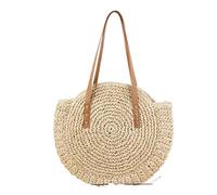 SHENJMAI Borse da Spiaggia all'Uncinetto per Donna Borsa da spiaggia rotonda in paglia a tracolla tessuta vintage fatta mano Cerchio rafia Borse rattan casual for vacanze estive(Beige)