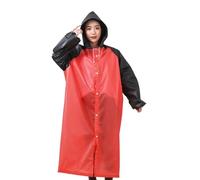 SHENJMAI Poncho per Pioggia Impermeabile for Adulti con Cappuccio Motivo a Giuntura, Design a Corda Lunga, for Unisex(Bright Red)