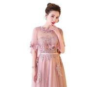 SHENJMAI Scialle da Sposa O-Collo in Pizzo a Maniche Corte da Sposa da Sposa Elegante da Donna Mantello Estivo Nero Applique in Tulle da Sera Scialle del Capo(Pink2)