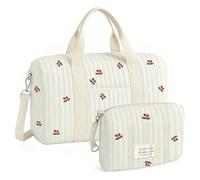 Shenkon Tech Borsa Parto Ospedale Grande in Cotone Trapuntato, Set 2 Pezzi con Ricamo Ciliegia, Borsa Maternità per Passeggino e Viaggio, Borsa Cambio Neonato, Stile Coreano