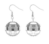 SHENLIU 1 paio di orecchini a sfera da discoteca argento 4,5 cm acrilico glitter per feste a tema, abbigliamento anni '80 e '90, per donne e ragazze