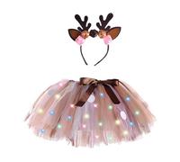 Shenrongtong Costume da renna, gonna da renna fata illuminata a LED, abito tutù da principessa in tulle con fascia per capelli, costumi cosplay per ragazze, abiti natalizi per ragazze