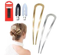 SHENSAIGO 2 pezzi French Hair Pin, 14 cm a forma di U, forcine per capelli francesi con 10 spille Bobby e 2 fermagli per capelli senza cuciture, in metallo, per capelli spessi, donne e ragazze (oro