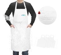 SHEOMERN 3 grembiuli da chef impermeabili con 4 tasche, unisex, anti-strappo, con lacci in vita, regolabili, per grigliare, barbecue, cottura, ceramica, pittura, pulizia, colore bianco