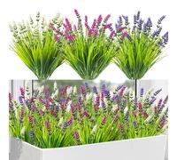 SHEPIN 12 fasci di erbe artificiali come vere, lavanda artificiale, per esterni, erba artificiale, resistente alle intemperie, ai raggi UV, 3 colori, fiori artificiali, piante decorative per esterni