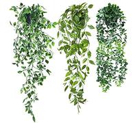 SHEPIN 3x Piante Finte da Interno Cadenti in Vaso, Piante Pendenti Artificiali Edera Finta con Vasi, Plastica Pianta Artificiale Finta Cadente 55-85cm per Esterno Balconi Matrimonio Giardino Deco