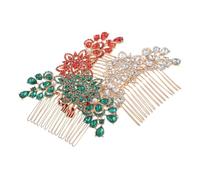 SHERCHPRY 3pezzi Pettine per Capelli Strass da Sposa Forma di Fiore e Foglia in Metallo Sette Punte per Maggiore Stabilità in Rosso Verde o Bianco per Accessori da Sposa e Damigelle d Onore