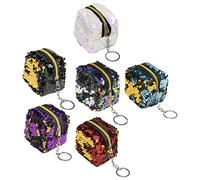 SHERCHPRY 6pezzi Zipper Purse Sequins Cubic Change Wallet for Girls Small Pouches for Cash Earphones Accessories and Family