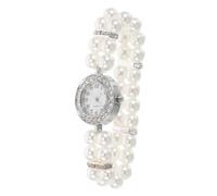 SHERCHPRY Bracciale di Perle Donna Elastico con Doppia Serie di Perle e Strass Bianco in Lega e Plastico, Orologio Elegante Vintage per Feste di Natale