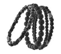 SHERCHPRY Braccialetti Da Uomo Set 4 Pezzi, Bracciale Rigido in Rame Con Perline Nere Opache, Elastico Comfort Per Uso Quotidiano e Feste, Design Punk Resistente a Graffi