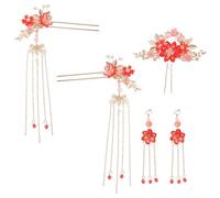 SHERCHPRY Chinese Hair Chopsticks in Metallo e Resina Rosso, 5Pezzi, Accessori Tradizionali per Capelli da Sposa in Eventi Formali e Ricorrenze