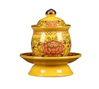 SHERCHPRY Coppa per Offerte in Gialla Design Loto Classico, Tazza D'acqua Decorativa Resistente Buddisti